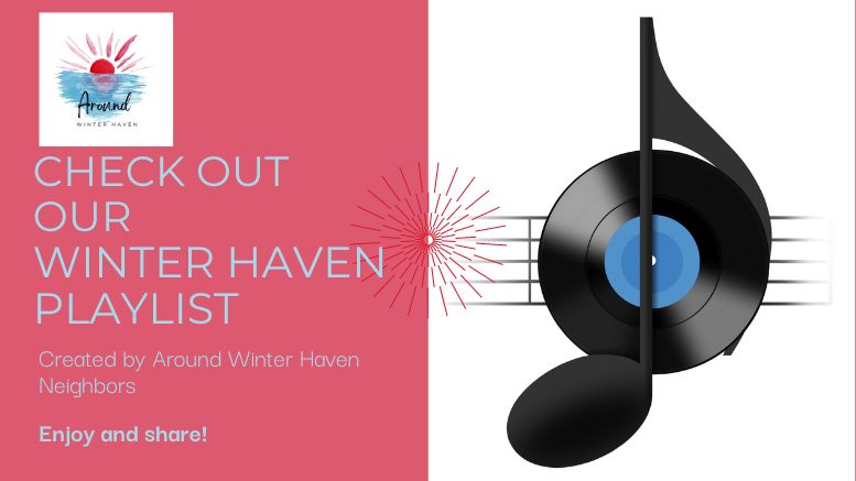 record album with a musical note on top. Winter Haven Playlist